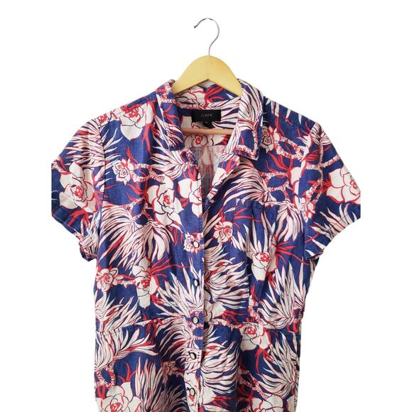 J, Crew Floral Print Linen Blend Romper Blue/Red Size 16 - Picture 2 of 8